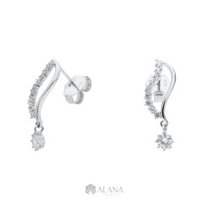 Bông Tai Hình Lá Thiết Kế Đính Đá CZ - EWS010