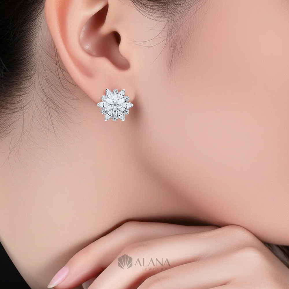 Bông Tai Hình Hoa Thiết Kế Đính Đá Moissanite - EWS001 - Ảnh 6