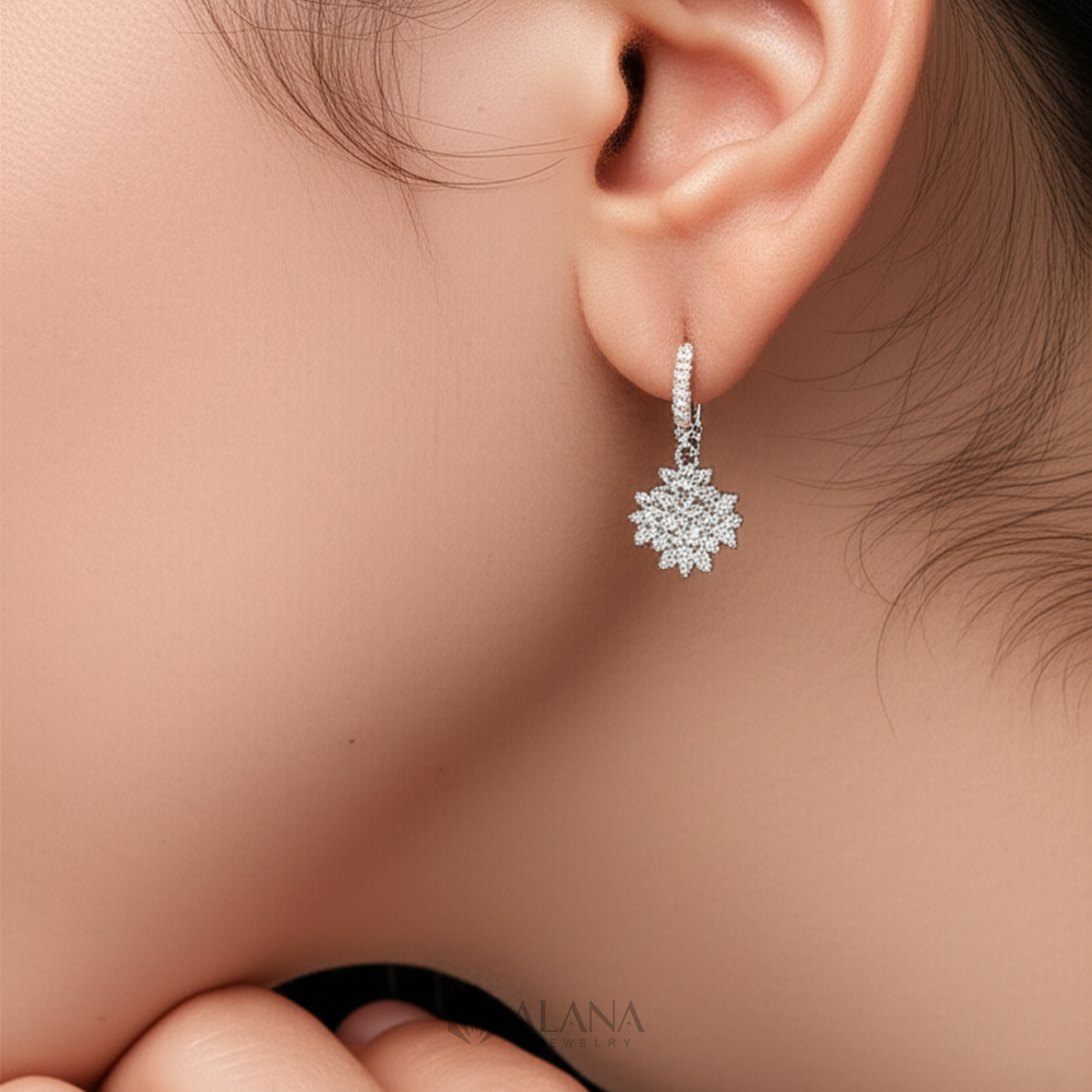 Bông Tai Hình Hoa Thiết Kế Đính Đá Moissanite - EWS007 - Ảnh 2