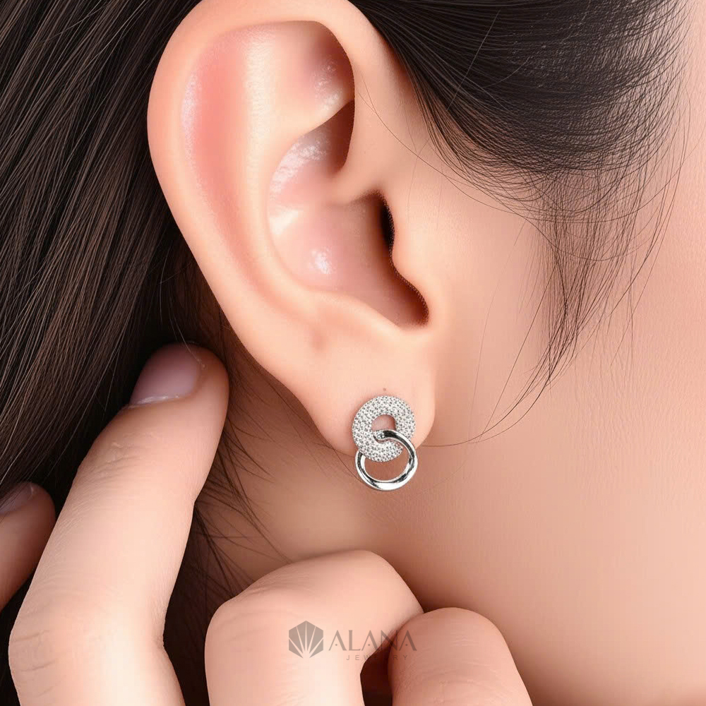 Bông Tai Hình Tròn Đôi Thiết Kế Đính Đá CZ - EWS003 - Ảnh 2