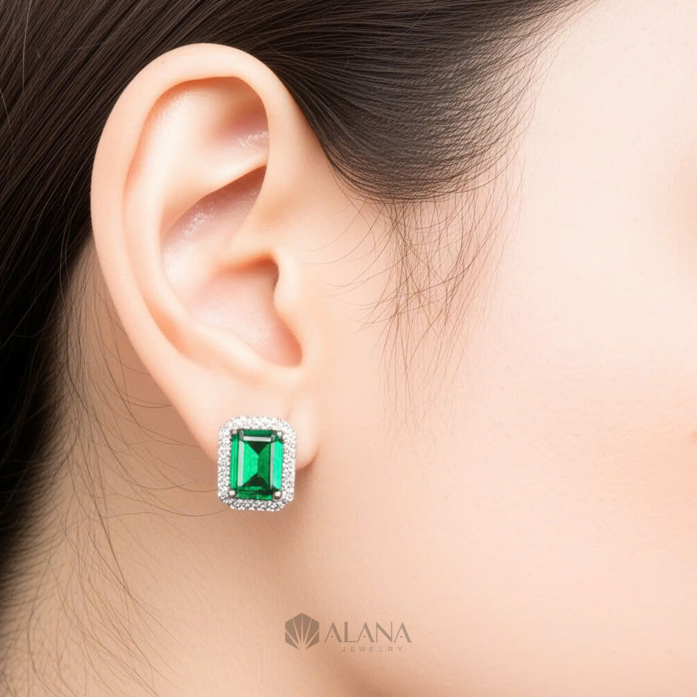 Bông Tai Chữ Nhật Xanh Lá Đính Đá Cz - EWS070013 - Ảnh 6