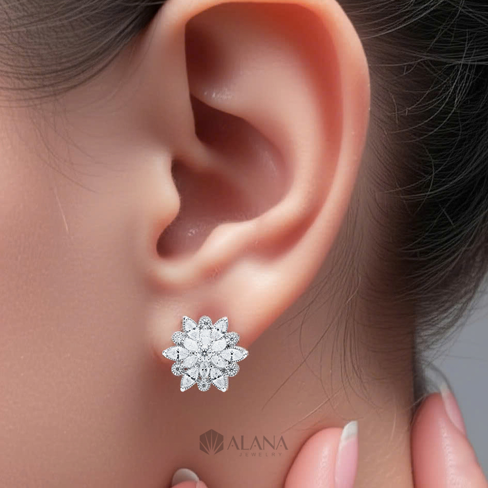 Bông Tai Hình Hoa Thiết Kế Đính Đá Moissanite - EWS001 - Ảnh 3